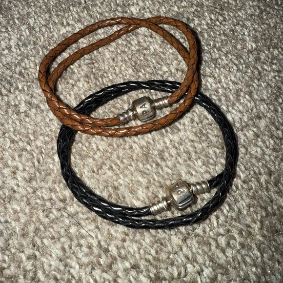 Pandora Braided Leather Bracelets Set - Picture 1 of 3